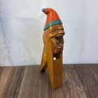 Vintage Scandinavian Hand Carved Wood Gnome Nutcracker Red Hat Folk Art 8 