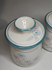 Vintage Studio Pottery Julie Tosch Handmade 4 Cannister Set Blue Flowers Signed 