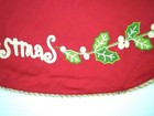 Storehouse Red Punch Needle Embroidery Merry Christmas Linen Blend Tree Skirt 32