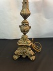 Antique Church Altar Tall Brass Candlesticks   Table Lamp   Jesus Mary Joseph