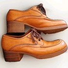 70s Platform Shoes Disco Vintage Mens 7 5 D Stacked Leather Heel Made In Brazil 
