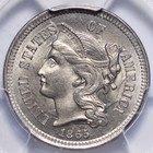 Bu 1865 Three 3 Cent Copper Nickel Piece Pcgs Ms64 Xanhm