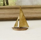 Vintage Solid Brass Sail Boat Figurine 80s Nautical Coastal Decor Metal Accent