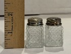 Vintage Mini Glass Salt   Pepper Shaker W  Silver Plated Tray Hong Kong In Box