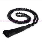 8mm Natural Black Agate Tibet Buddhist 108 Prayer Beads Mala Necklace Meditation