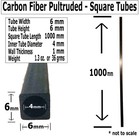  10  Pultruded Square Carbon Fiber Tube - 6mm X 6mm X 1000mm
