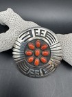 Red Coral   Sterling Silver Native American Rosco Scott Belt Buckle