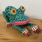 Mexican Folk Art Hand Painted Wood Carved Big Frog Efrain Fuentes Oaxaca 7   read 