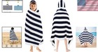 Kids Hooded Bath Towel Blue Stripe Absorbent Plush Oversized 30x60