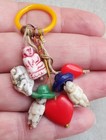 Vintage 6 Czech Glass Cracker Jack Toy Charm Uranium Glass On Glass Ring Lot
