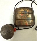 Inro Makie Lacquer Wood Case 2 3 Inch Japanese Antique Netsuke Flower Pattern
