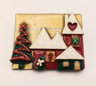    lot Of 2 Lucinda  storybook  Christmas Pins - Holiday Houses   Trees Resin