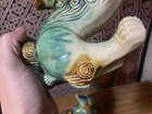 Pair Of Vintage Orante Green Glazed Chinese Temple Foo Dogs 