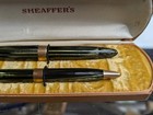 Sheaffer s Fountain Pen   Pencil Set Green Striated 14k Gold Tip 875 Black 