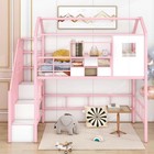 Kids Metal Twin Loft Bed House Design With Play Space   Cabinet Pink For Girls