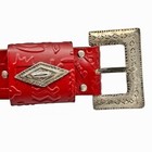Vintage French Red Embossed Leather Belt 75 30 W  Silver Buckle   Keeper France