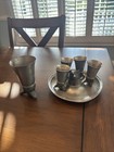 6 Vintage 5   Pewter With  Silver  Plate  Interior Fox Head Stirrup Cups 6 Fl Oz