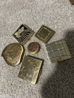 Vintage 1950s Mid Century Compact Makeup Mirror cigarette Case Gold Tone 5pc