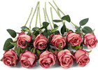 10pcs Artificial Rose Flowers Long Stem Fake Silk Roses For Diy Wedding Bouquet