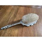 Vintage Victorian Hair Brush Cast Metal Floral Ornate Gold Cream Vanity Bristle