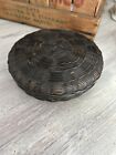 Vintage Woven Sewing Basket Dark Brown With Antique Sewing Contents    37 
