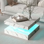 Square Marble-look Side Coffee Table Wooden Storage Modern Living Room Furniture