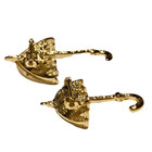 Vintage Pair Mother Of Pearl Umbrella Brooch Lapel Hat Pin Gold Tone Plaid Mop