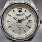 Seiko Kinetic Watch Men 38mm Silver Dial Silver Tone Date 5m42-0a69 New Cap