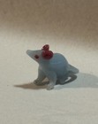 Vintage Hand Blown Glass Gray blue Red Ears Mouse Animal Art Sculpture Cute