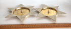 Rare Pair Of Mcm Brass Metal Star Pillar Candle Holders  7 