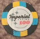         vintage  100 Imperial Casino Chip Black Blue Yellow Blackjack Poker Chip Euc