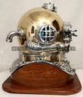 Antique 18 Inch Us Navy Diving Deep Sea Divers Helmet With Wooden Base
