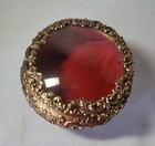 Taj Vtg Gold Ormolu Jewelry Casket Box Original Dome Glass Lid red Felt Japan 5 