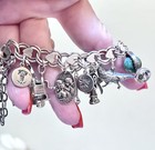 Wonderful Antique vintage Sterling Silver Love  Life   Travel Charm Bracelet