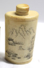 Vintage Etched Glossy Bovine Bone Asian Chinese Outdoor Scene Snuff Bottle W box