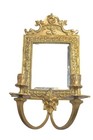 Antique Bronze Louis Xvi Gilded Mirror 2-arm Candle Holder With Myth Face Figure