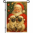  Christmas Garden Flag Santa Claus Holding Two Pugs Near Christmas Santa Pug