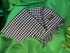 100  Cashmere Scarf Made In Scotland Black White Houndstooth Fringe