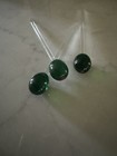 Vintage Glass Swizzle Sticks Set Of 3 Green Oval Ends Collectible Barware