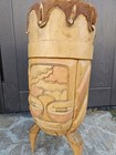 African Carved Wooden Zulu Swazi Drum  1980s
