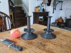 A Very Unusual Pair Of Antique Toleware Sheet Metal Weighted Candlesticks Rare