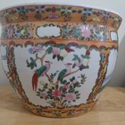 Vintage Chinese Porcelain Floral Bird Small Planter Pot Famille Colorful Fish