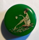 Art Deco Bakelite Rouge Pot  Green  Hand Painted  Screw Top  Rare