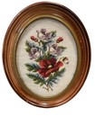 Vtg Floral Needlepoint Set Of 2 Oval Faux Wood Resin Frames Cottagecore Wall Art