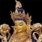 Chinese Old Temple Tibet Buddhism Bronze Gilt Painting Green Tara Goddess Statue