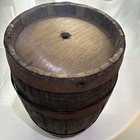 Antique Rustic  Wood Barrel Made Of Oak With Dark Metal Bands  