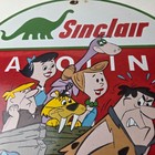 Vintage Sinclair Porcelain Sign - Flintstones Cave Man Gasoline Gas Station Sign