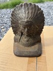 This Is A Vintage Cast Iron Native American Indian Chief Head Bookend Doorstop