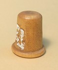 Floral Wood Thimble Primitive Carved White Flower Initialed With A W