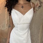 David s Bridal V8769 White Fit   Flare Wedding Dress Size 6 Beaded Lace Train